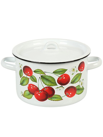 Набор посуды эмалированная сталь, 3 предмета, кастрюли 1.5, 2.9, 4.5 л, индукция, СтальЭмаль, Вишня ягоды, 1с33