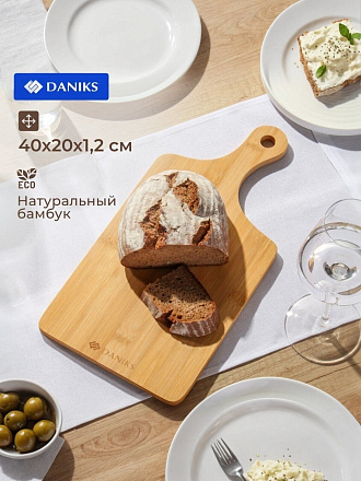 Доска разделочная бамбук, 40х20х1.2 см, с ручкой, Daniks, Бамбук, H-1781M