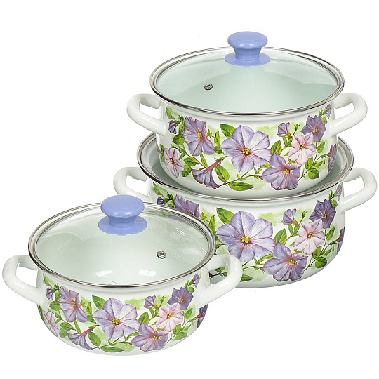 Набор эмалированной посуды Керченский металлургический завод Лиловый-Экстра (кастрюля 2+3+4 л), 6 предметов