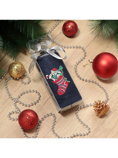 Полотенце кухонное махровое, 40х60 см, 400 г/м2, 100% хлопок, Silvano, Вышивка Новогодний зайка, темно-синее, Турция, D19-14