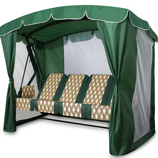 Качели садовые 4-местные, 232х125х195 см, 380 кг, Arno, Оазис Люкс+, раскладываются в кровать, с москитной сеткой, зеленые, полусоты, 2016-КД- 40/Л+, металл