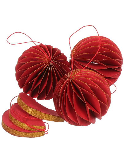 Елочное украшение Шар, 6 шт, красный с блеском, бумага, Y4-9802
