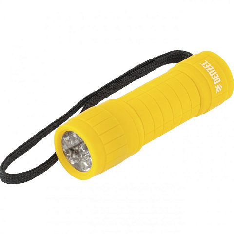 Фонарь светодиодный, жёлтый корпус с мягким покрытием, 9 LED, 3хААА, Denzel, 92613