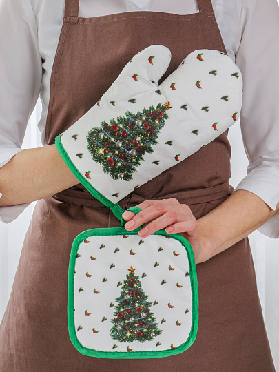 Набор кухонный 2 шт, 27х17см + 17,5х17,5 см (варежка, прихватка), 100% полиэстер, Елочка, B180091