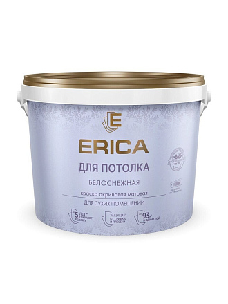 Краска водно-дисперсионная, Erica, акриловая, для потолков, матовая, белая, 4.5 кг