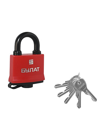 Замок навесной Булат, ВС 1-П54 ПЛ, 15 850, блистер, цилиндровый, всепогодный, красный, 5 ключей