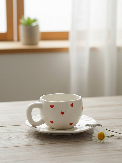 Чайная пара фарфор, 2 пр, 1 перс, 320 мл, Сердечки, В060819