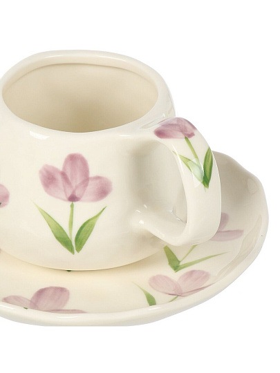 Чайная пара керамика, 2 предмета, на 1 персону, 220 мл, Английский стиль, сиреневые цветы, ручная работа, блюдце 15х2 см, B060326