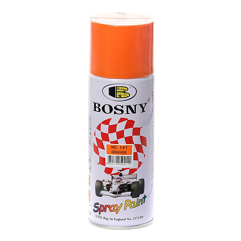 Краска аэрозольная, Bosny, №141, акрилово-эпоксидная, универсальная, глянцевая, оранжевая, 0.4 кг