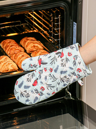 Прихватка-варежка кухонная 30х18 см, рогожка, 100% хлопок, ТДЛ Текстиль, Снегири