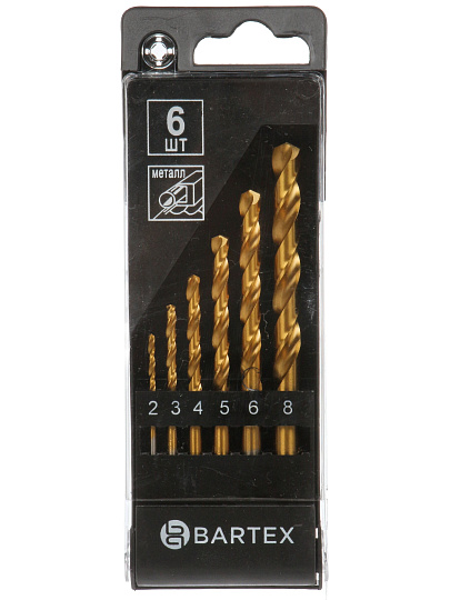 Набор сверл по металлу, 6 шт, 2-8 мм, HSS TiN, KF100314S