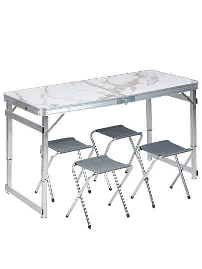 Стол складной 120х60х70 см, 4 стула, прямоугольный, металл, столешница МДФ, мрамор