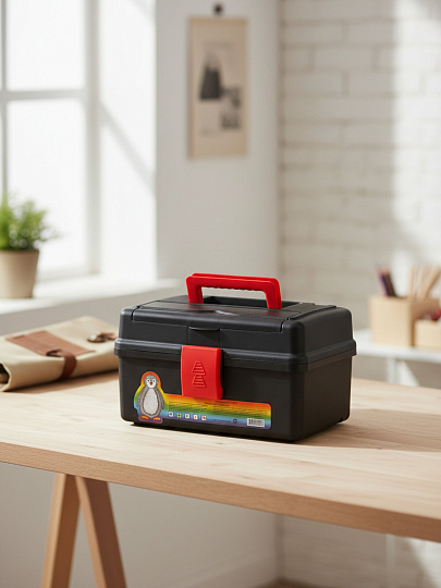 Ящик для инструментов, 25х16х15 см, полипропилен, Bartex, Т-25, пластиковый замок, мини, черный, 610447