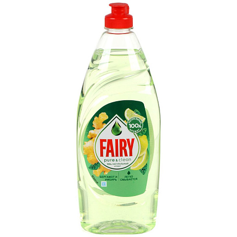 Средство для мытья посуды Fairy, Pure & Clean Бергамот и Имбирь, 650 мл