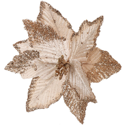 Цветок искусственный декоративный 16 см, на прищепке, шампань, Пуансеттия, Y4-4170