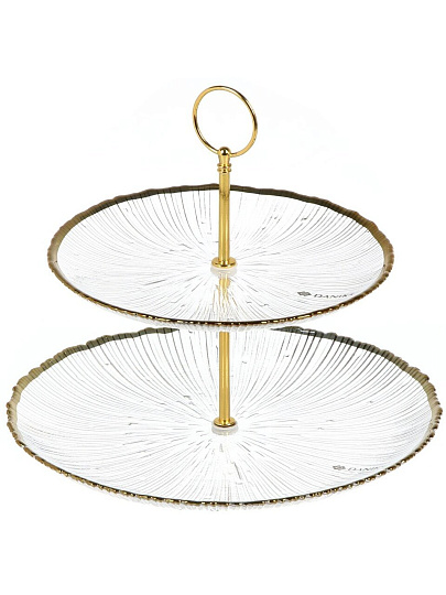 Ваза для фруктов, 2 яруса, стекло, 21 см, 27 см, Daniks, Алмаз