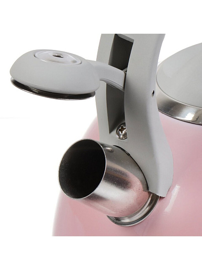 Чайник нержавеющая сталь, 2.7 л, со свистком, зеркальный, ручка бакелитовая, с силиконовым покрытием, Daniks, индукция, розовый, M-083P