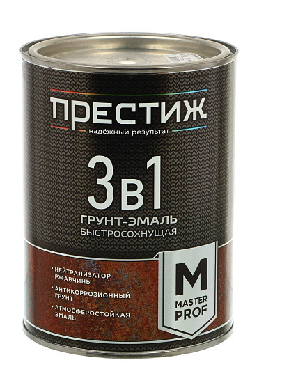 Грунт-эмаль Престиж, Мастер, по ржавчине, быстросохнущая, смоляная, белая, 0.9 кг
