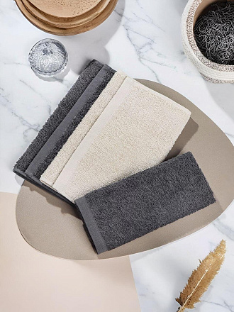 Набор полотенец кухонных 3 шт, махровый, 100% хлопок, 400 г/м2, Silvano, Pollen, серый, молочный, Узбекистан