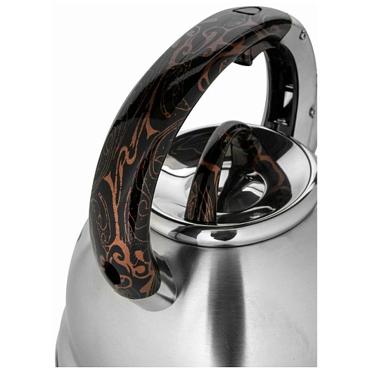 Чайник нержавеющая сталь, 3.3 л, со свистком, коричневая ручка, Hoffmann, индукция, НМ 5575-5