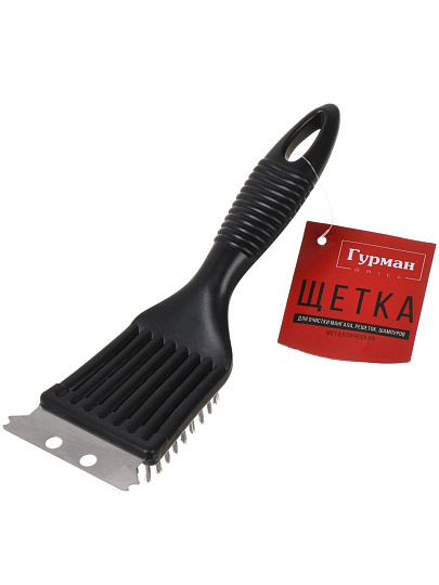 Щетка для чистки гриля, пластик, сталь, с черенком, черная, Гурман, CB011