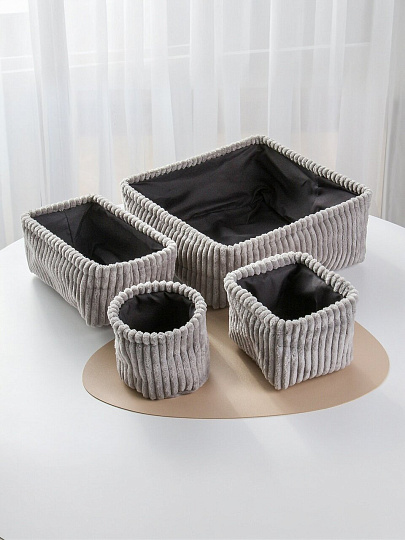 Набор корзин 4 шт, для хранения, прямоугольный, фланель, серый, 30х30х12, 25х15х11, 15х15х13, 13х13 см, A190011