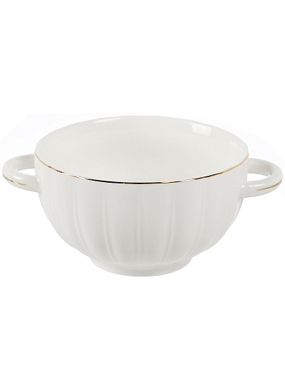 Бульонница фарфор, 650 мл, с ручкой, Золотая линия, ТМ Глория, 202353