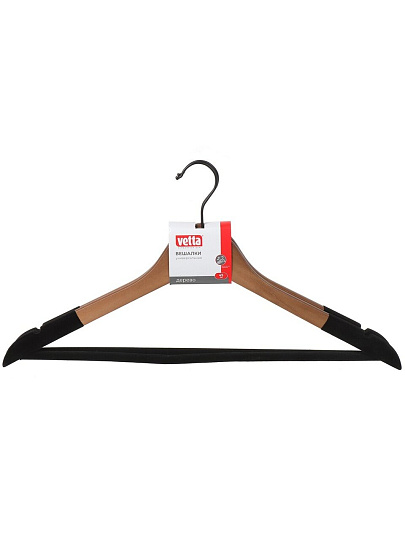 Вешалка-плечики 45 см, дерево, 2 шт, с бархатным антискользящим покрытием, ренуар, Vetta, 455-078