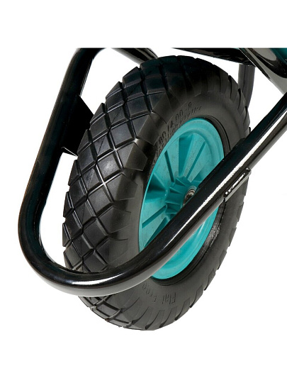 Тачка строительная одноколесная, пластик, 180 кг, 120 л, втулка D12 мм, PU 4.80/4.00х8, бирюзовая, РВ-Премиум