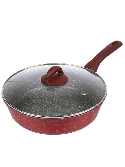 Сковорода литой алюминий, 28 см, антипригарное покрытие, Горница, Рубин, с крышкой, с9281РБ