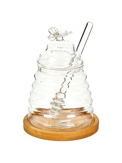 Банка для меда, стекло, 0.26 л, 12 см, с крышкой, с ложкой, Y4-6541