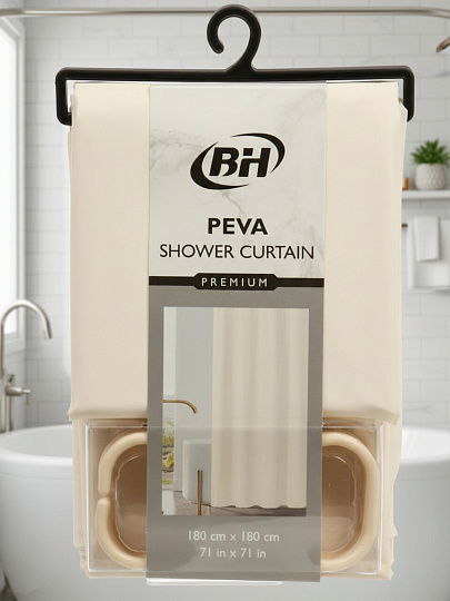 Штора для ванн 180х180 см, PEVA, Молочный матовый, с кольцами, Y4-11179