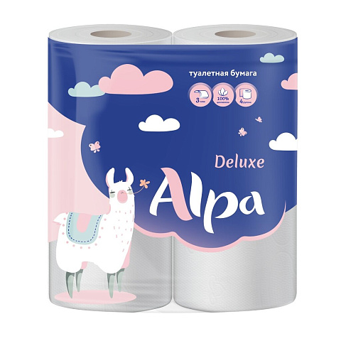 Туалетная бумага Alpa, 3 слоя, 4 шт, с втулкой, белая
