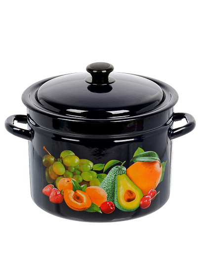 Кастрюля эмалированная сталь, 9 л, крышка сталь, бостон, декор, цилиндрическая, Керченский металлургический завод, 41815-213/6-У2