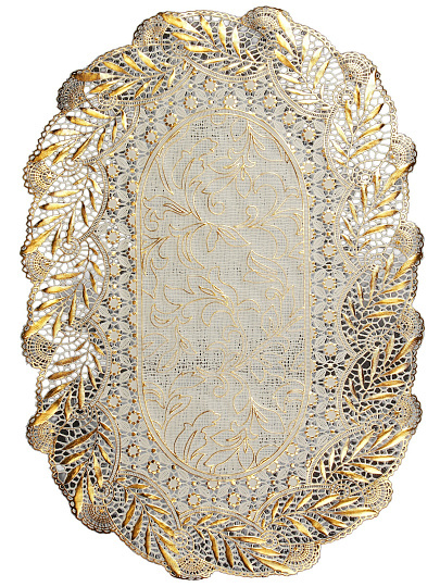 Салфетка для стола ПВХ, 30х46 см, овал, Grace, Лейс, золото, LO-1007A