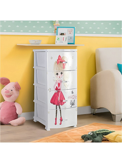 Комод детский 4 ящика, Красотка, 38х47х98 см, белый, Росспласт, РП-451
