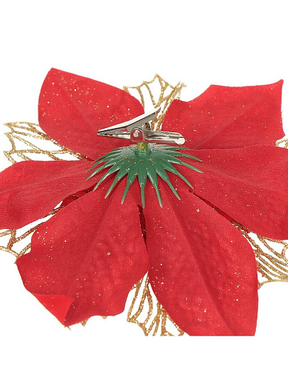 Елочное украшение Пуансеттия, красное золото, 16 см, на прищепке, Y4-3003