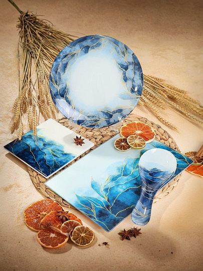 Тарелка обеденная, стекло, 23 см, круглая, Navy Leaves, Daniks