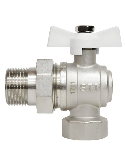 Кран для воды, 3/4", г-ш, латунь, угловой, ручка-бабочка, DN 20, с американкой, STI