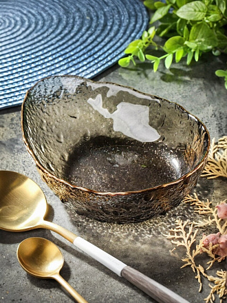 Салатник стекло, фигурный, 4 см, 0.2 л, отвод золотом, 16х12х4см, Графит, Y6-10079