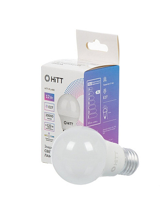Лампа светодиодная E27, 12 Вт, 120 Вт, 230 В, груша, 4000 К, нейтральный белый свет, HiTT, HiTT-PL-A60, A60, 1010002