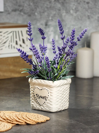 Цветок искусственный декоративный Лаванда, в кашпо, 22 см, в ассортименте, Y4-3027