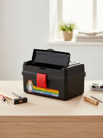 Ящик для инструментов, 25х16х15 см, полипропилен, Bartex, Т-25, пластиковый замок, мини, черный, 610447