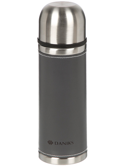 Термос нержавеющая сталь, 0.5 л, Daniks, Тепло, колба нержавеющая сталь, оплетка с эффектом кожи, графит, DYP-500P