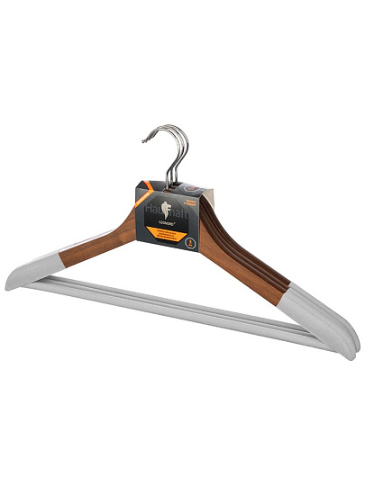 Вешалки-плечики для одежды, 45 см, дерево, 3 шт, флокированные, темно-коричневые, Leonord, 107909