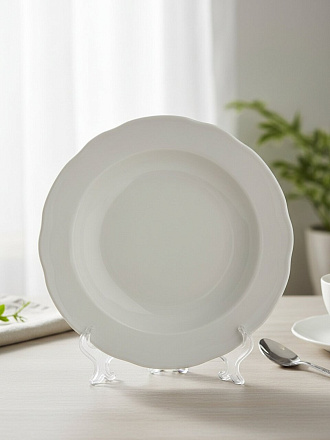 Тарелка суповая, фарфор, 24 см, круглая, Вырезной край Белая, Дулевский фарфор, 02986