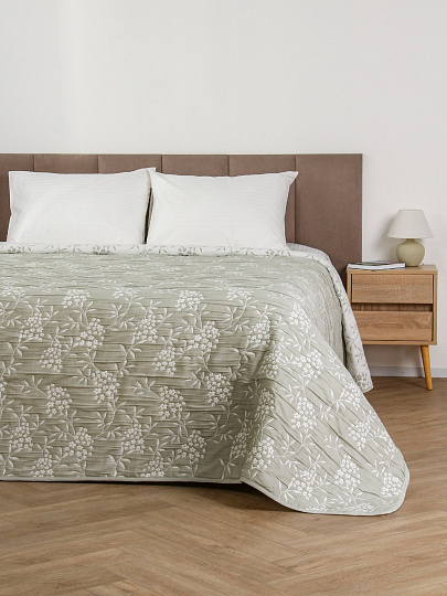 Покрывало евро, 180х200 см, 100%пэ, двустороннее, Silvano, Азалия, серо-зеленое