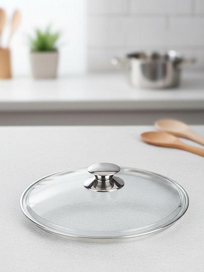Крышка для посуды стекло, 26 см, Горница, кнопка металл, КрМ260