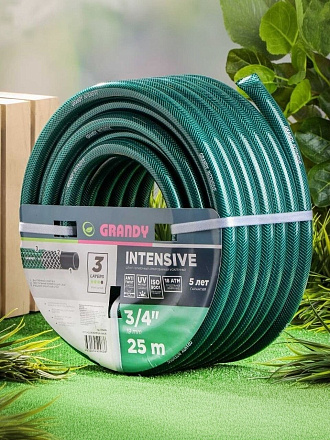 Шланг поливочный, 3/4 '', внутренний d19 мм, 18 атм, армированный, 25 м, 3 слоя, Grandy, Intensive, ПВХ, усиленный, d20 - внешн., AGL063425/PGH-19A-25