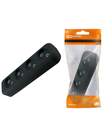 Корпус удлинителя 4 гнезда, 2 полюса, без заземления, 10 А, черный, TDM Electric, SQ1806-0111